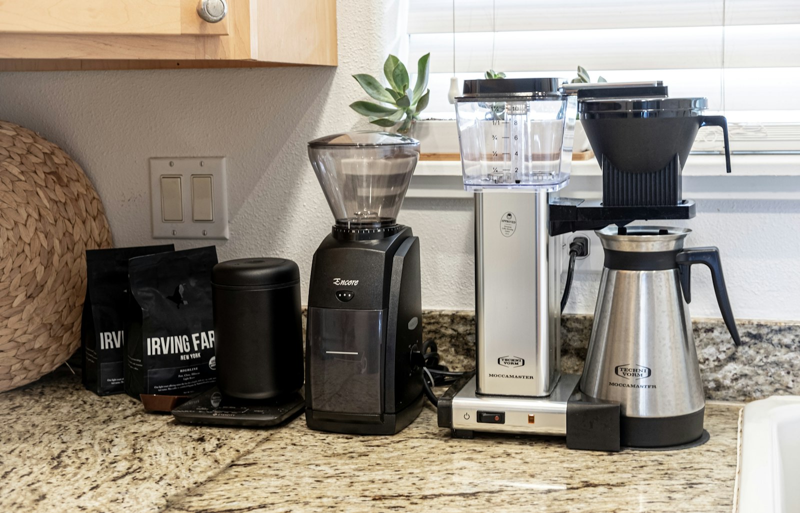 Black and gray blender on a kitchen counter